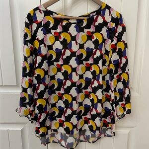 Akris Punto Multicolor Abstract Blouse Long Sleeve Sz 10 Viscose Career wear